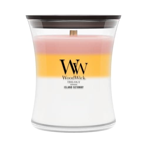 WoodWick Island Getaway Trilogy Tri-Scented Candle, Crackling Wick, 9.7oz