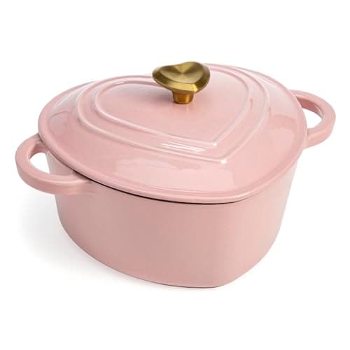 Paris Hilton Enameled Cast Iron Dutch Oven Pot with Lid, Heart-Shaped Dutch Oven, Durable Cast Iron Pot with Dual...