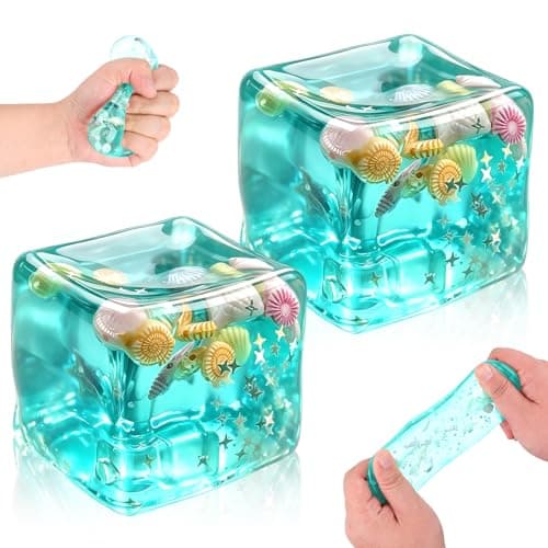 2PCS Ice Cubes Stress Balls, Ice Cubes Marine Shells Squishies, Squeeze Ice Cube Marine Style Shells, Soft Slow Rise Squishy-Stress Relief Sensory Toy, Square Shape Squeeze Ball, for Adults