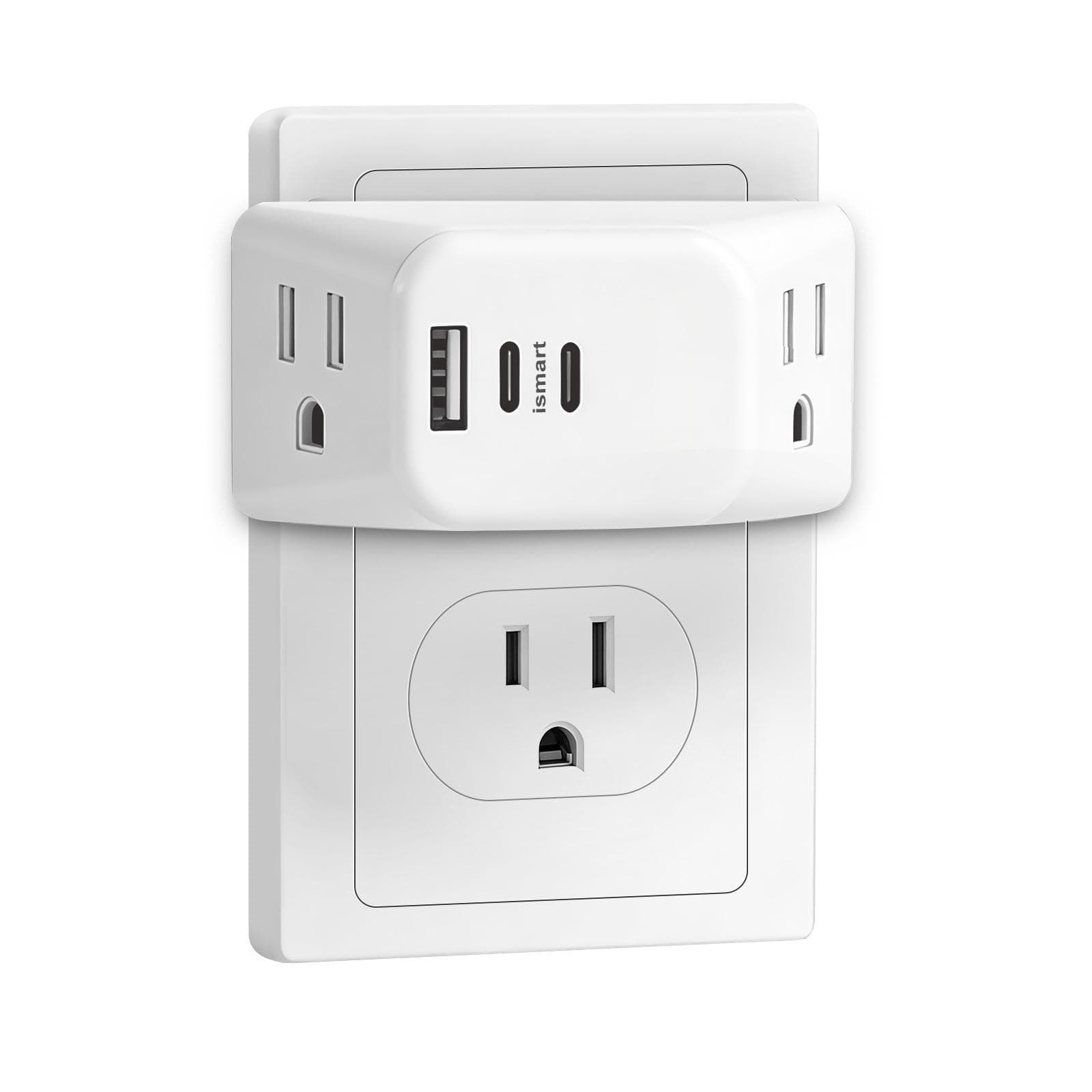 Cruise Ship Multi Plug Outlet Extender Wall Outlet Splitter with 2USB C 1 USB A, Small Multiple Plug Extender, Cruise Essentials, Outlet Adapter No Surge Protector for Home Office Dorm Room