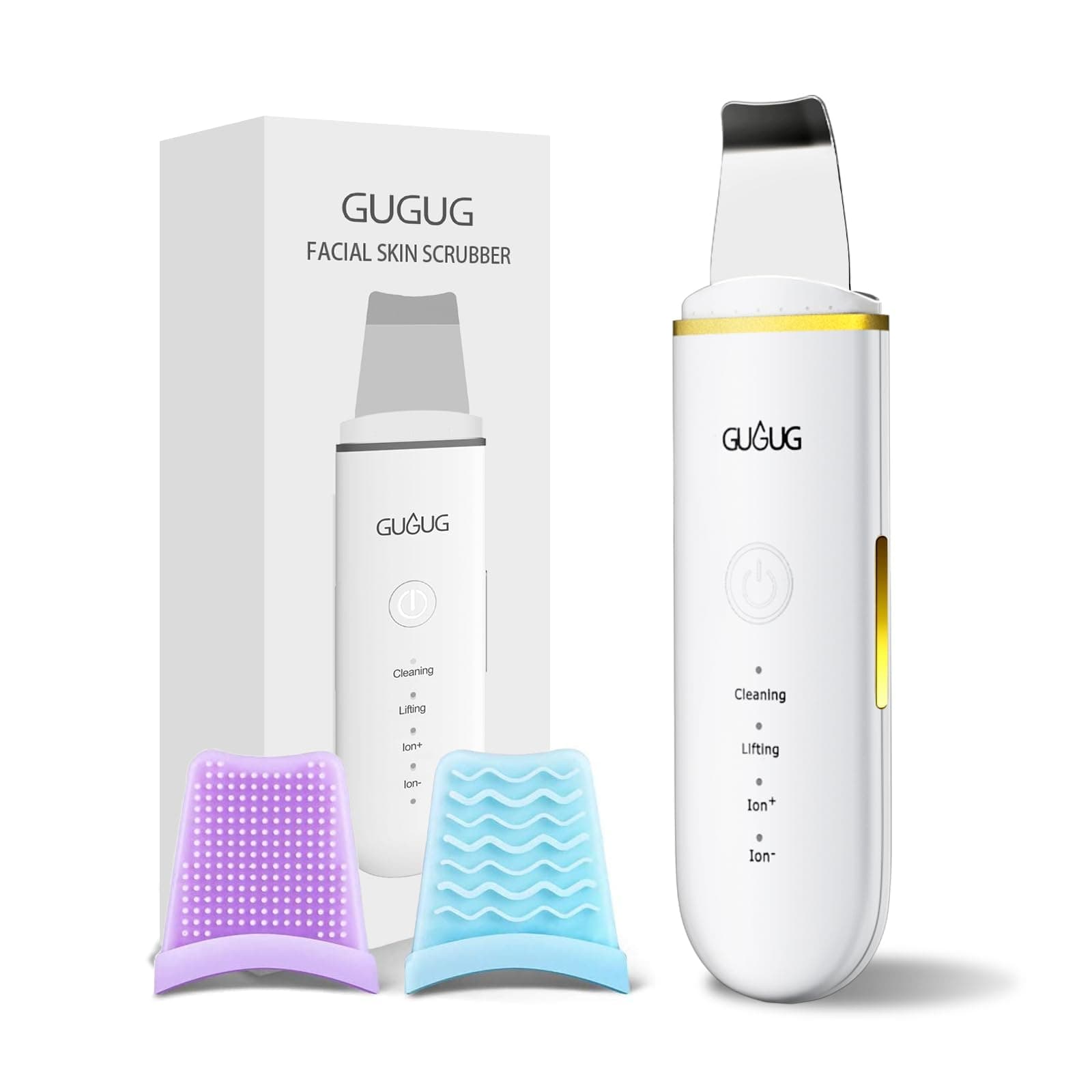 GUGUG Skin Scrubber Spatula Pore Cleaner Blackhead Remover,4 Modes,White