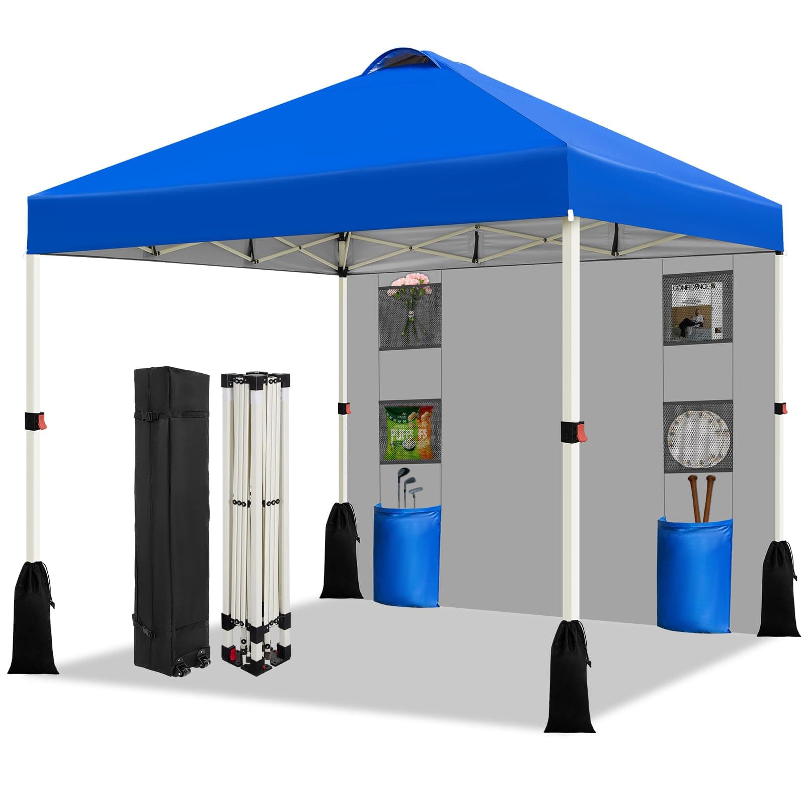 WEIZE 10x10 Pop Up Canopy Tent, 1-Button Push Setup Canopy Tent with 1 Sidewall, Adjustable Height Instant Portable Shelter,Portable Roller Bag, Easy Outdoor Sun Shade for Events,4 Weight Bags,Blue