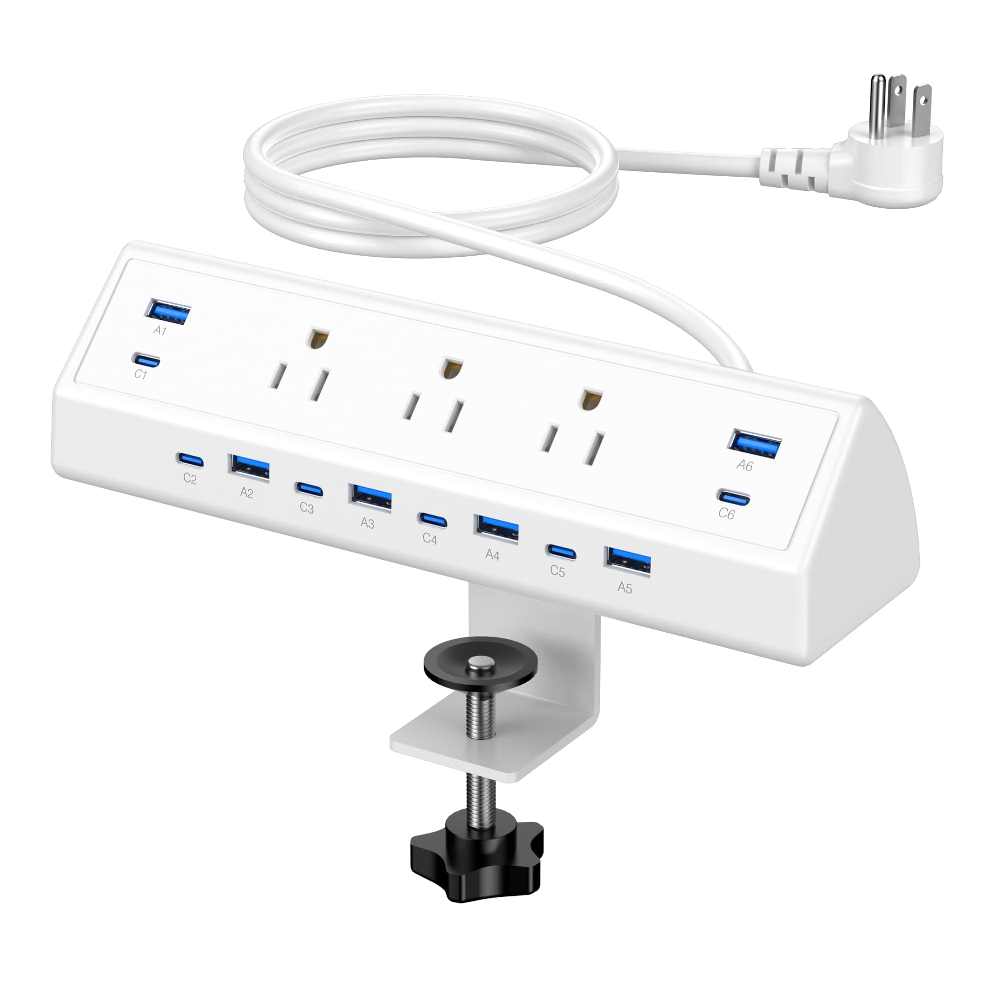 Jgstkcity 130W Desk Clamp Power Strip, 12 USB Ports (6 PD 65W USB-C),Surge Protector,ETL Listed Power Hub Extension Cord,Fast Charging Station for Home Office Desk Edge Mount (White, 12 USB-130W)