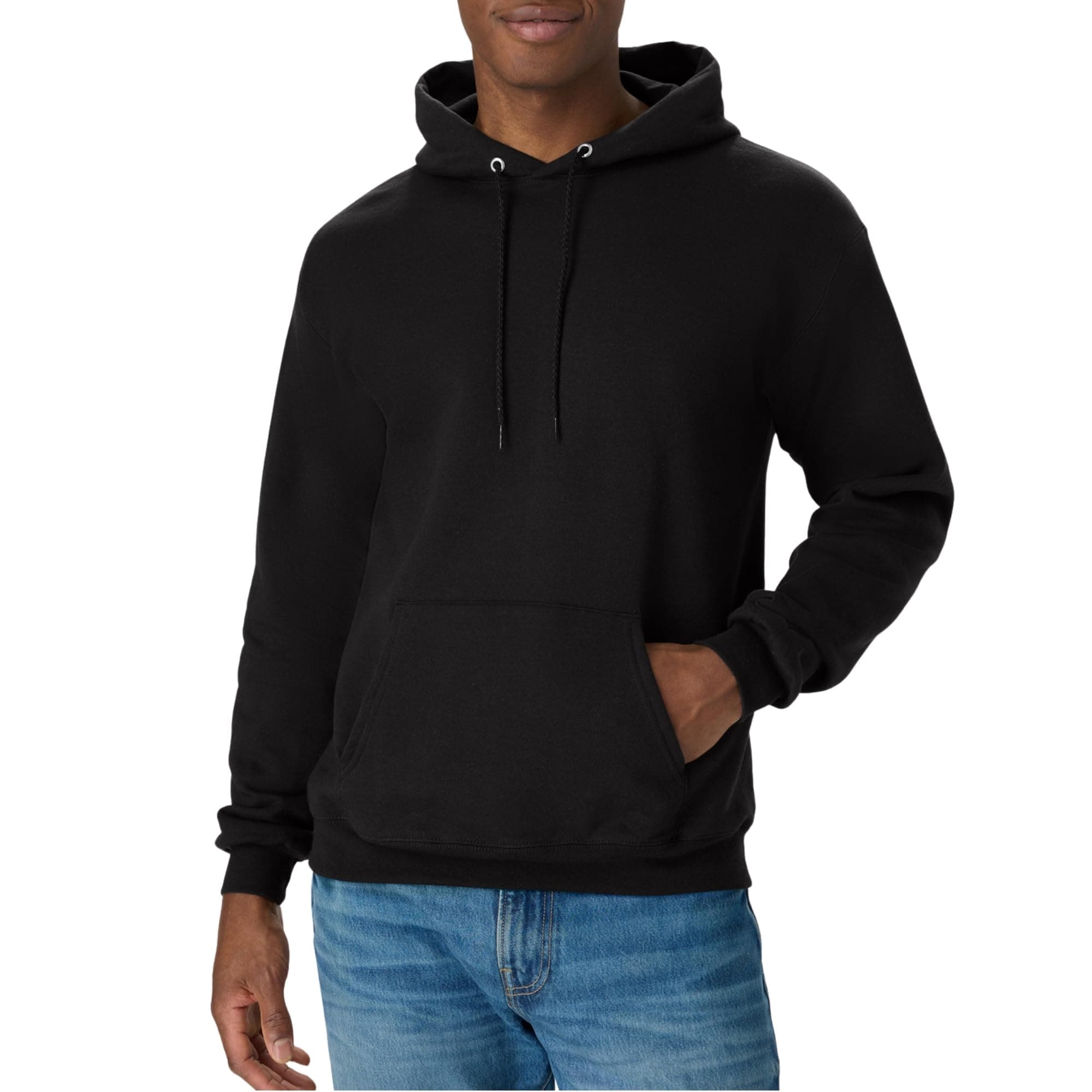 Hanes Men's Pullover EcoSmart Hooded Sweatshirt, Black, Medium