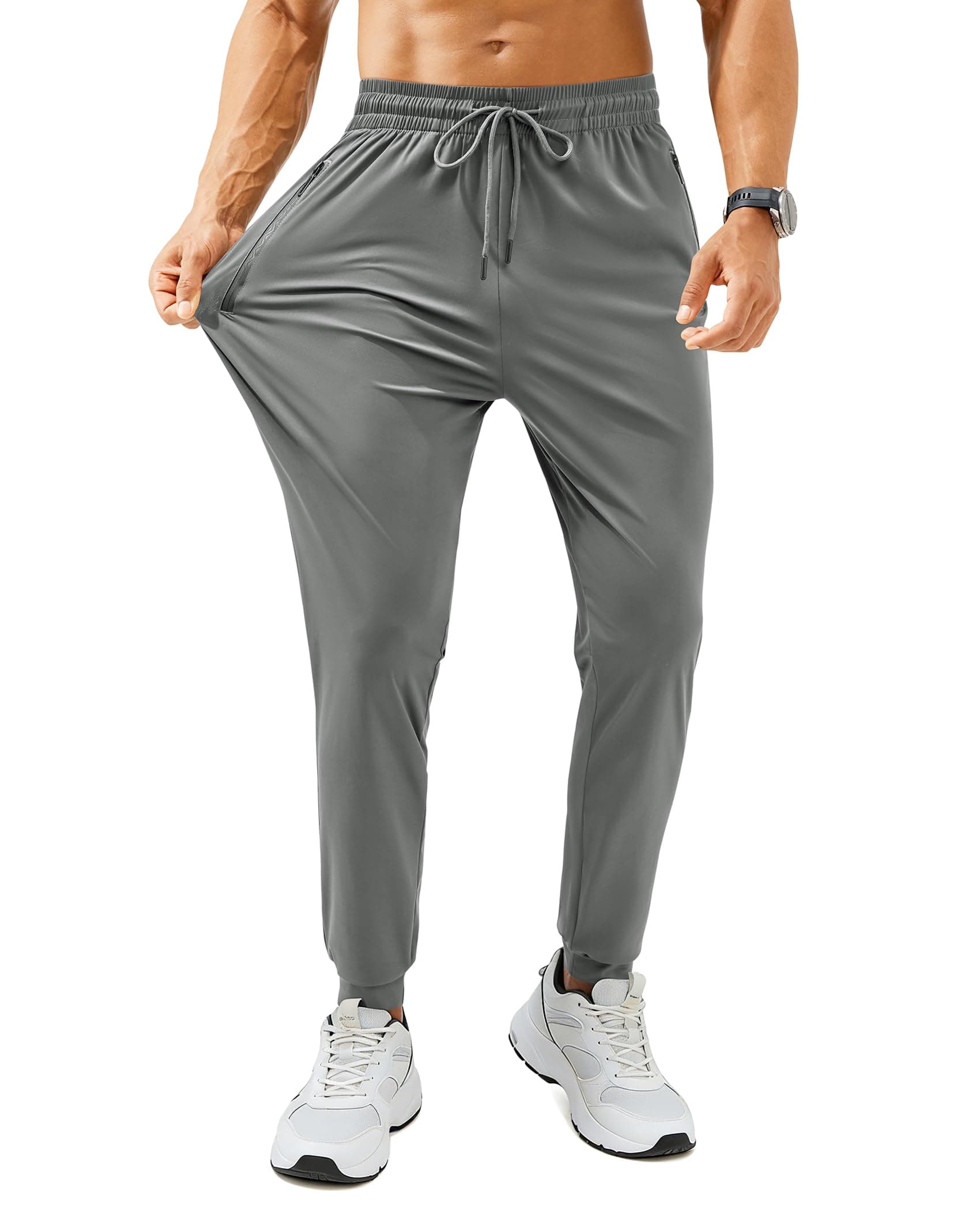 FOGFIRE Mens Sweatpants with Zipper Pockets Lightweight Athletic Joggers for Workout Running Gym Track Casual Wear Grey Large
