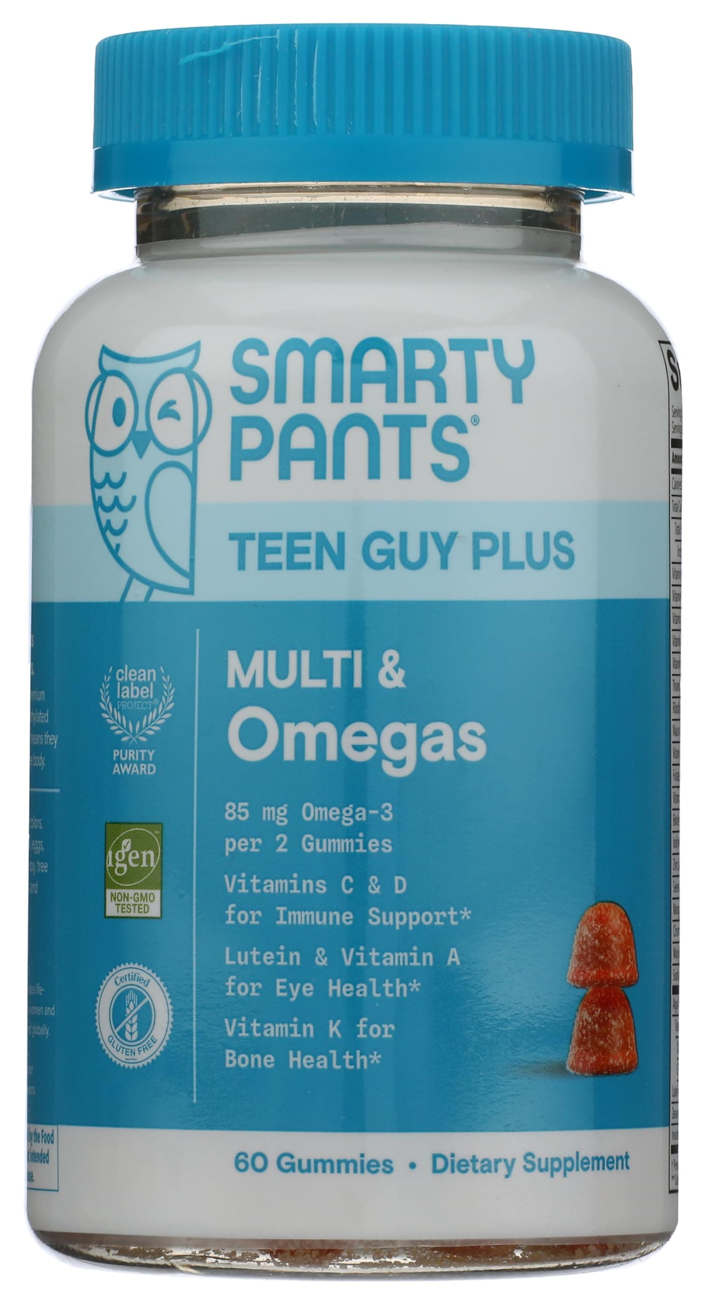 SmartyPants Teen Guy Plus Multi & Omegas Multivitamin Gummies with Omega 3 DHA/EPA, Vitamins D3, C, B12, B6, A, K, Zinc, Folate, Gluten Free, Clean Label, Pineapple Orange, 60 Gummies (30 Day Supply)