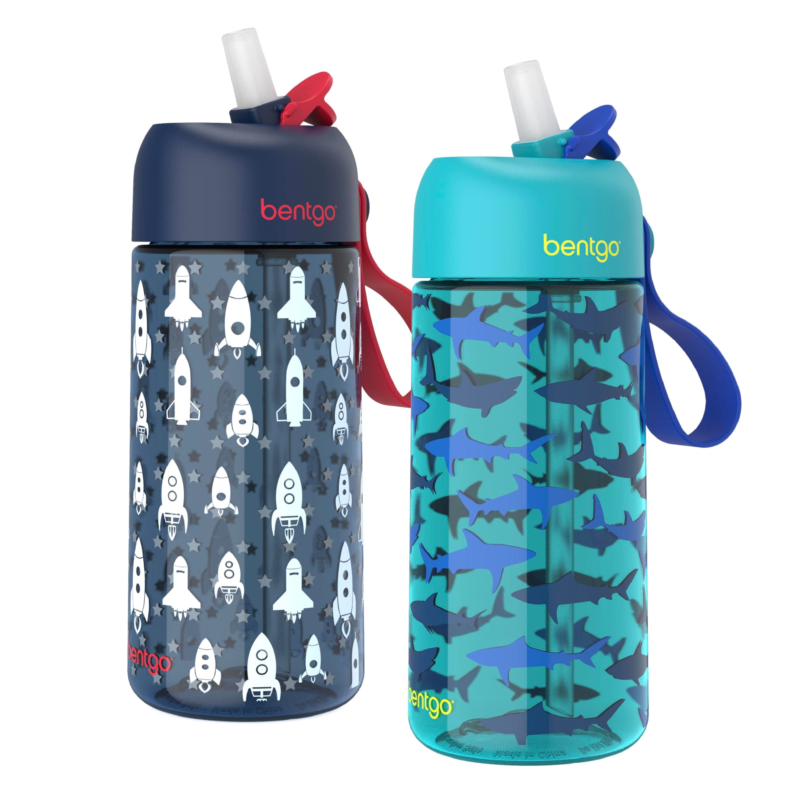Bentgo Kids Water Bottle 2-Pack, Leak-Proof, 15 oz, Bite & Sip Spout