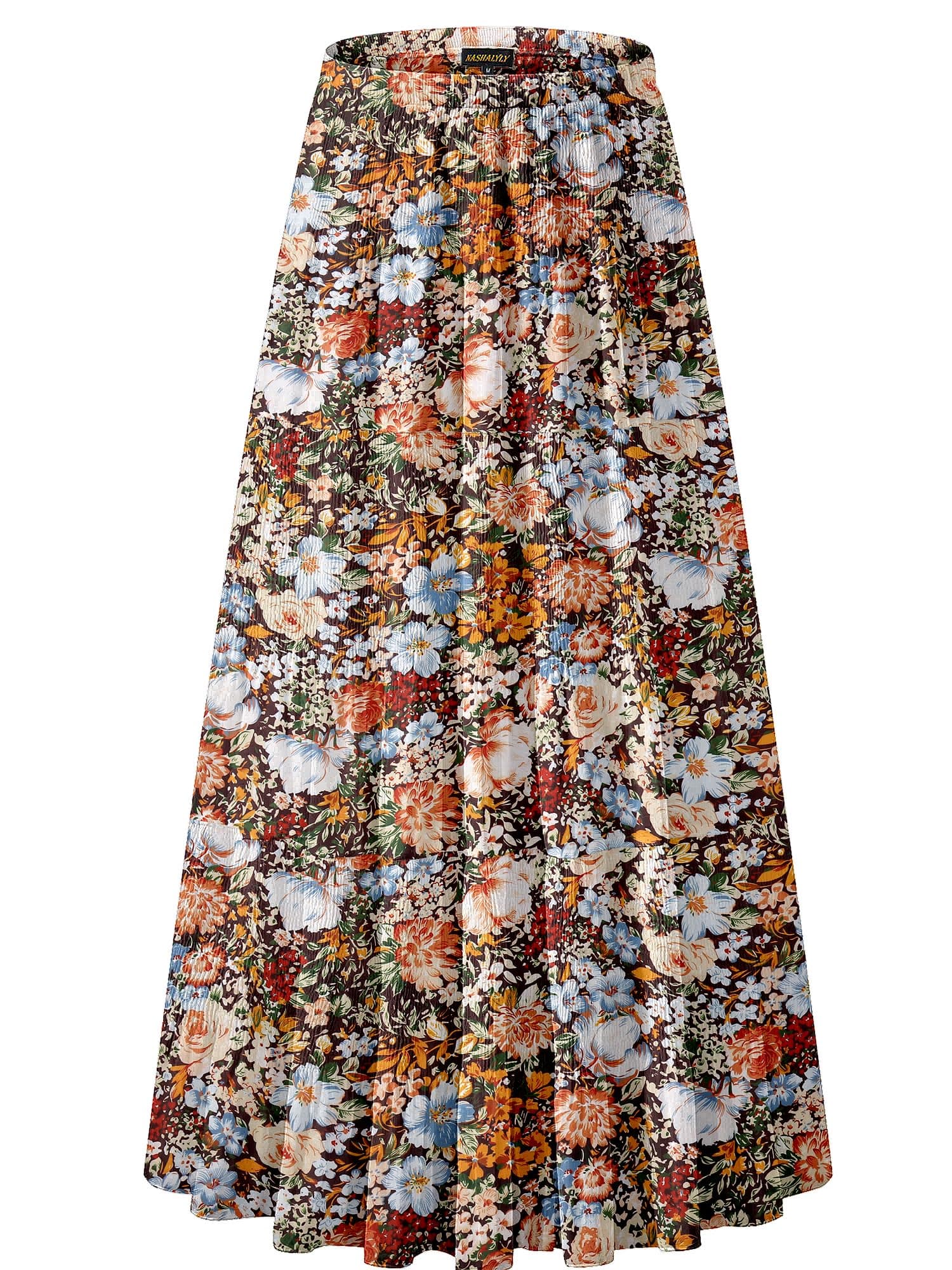 NASHALYLY Women’s Chiffon Elastic High Waist Pleated A-Line Maxi Skirts